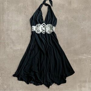 Elegant Black Halter Dress with Silver Accents